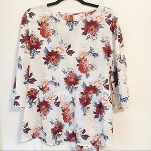White floral peplum flow top, Large